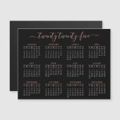 Carte Magnétique Script moderne Black Rose Gold 2025 Calendrier (Devant / Derrière)