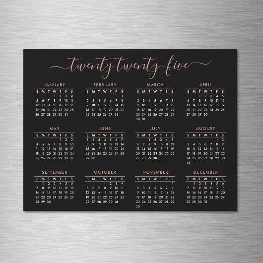 Carte Magnétique Script moderne Black Rose Gold 2025 Calendrier