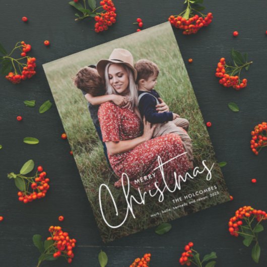 Carte Magnétique Script moderne Simple Photo Holiday Card