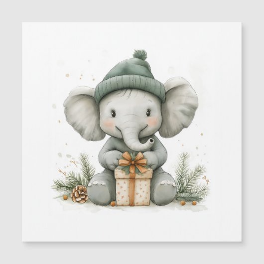 Carte Magnétique Série Noël Animaux Adorables Bébé Éléphant (Devant)