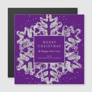 Carte Magnétique Silver Christmas Snowflake Entreprise Purple