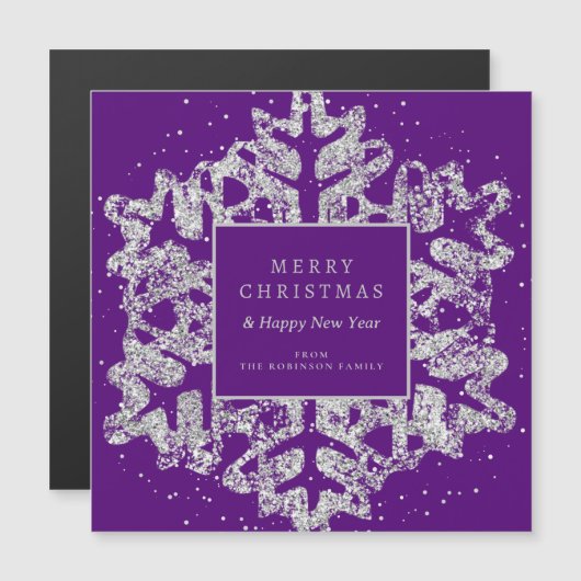 Carte Magnétique Silver Christmas Snowflake Entreprise Purple (Devant / Derrière)