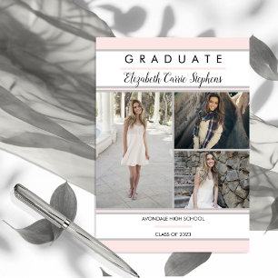 Carte Magnétique Simple Classy Trois Photo Blush Pink Graduation