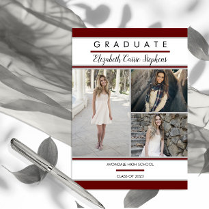 Carte Magnétique Simple Classy Trois Photo Maroon Diplôme blanc