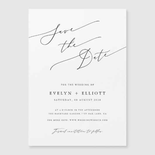 Carte Magnétique Simple Élégant Script Wedding Enregistrer L'Aimant (Devant)