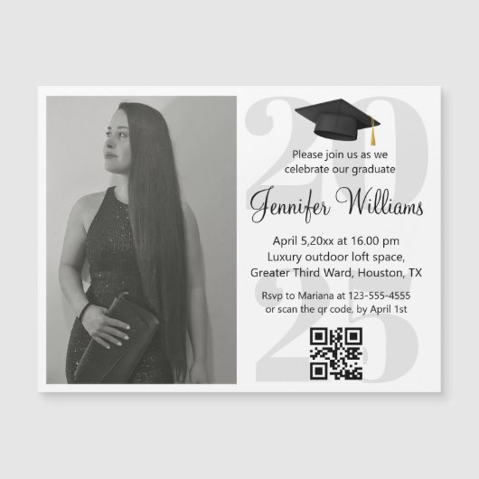 Carte Magnétique simple graduation photo 2025 partie qr code aimant (Devant)