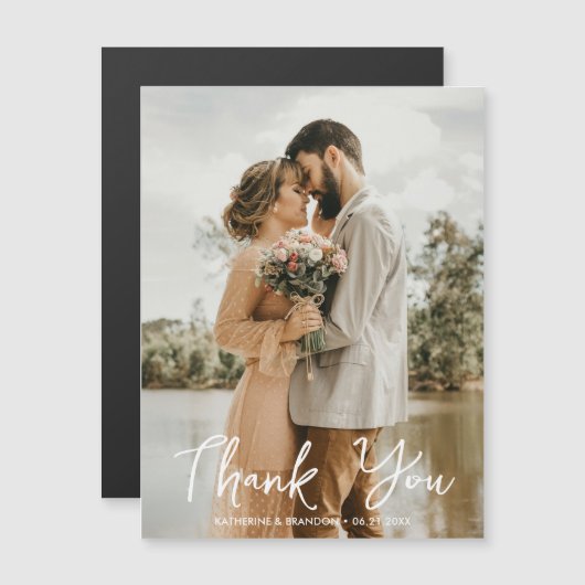Carte magnétique simple Mariage Photo Merci (Devant / Derrière)
