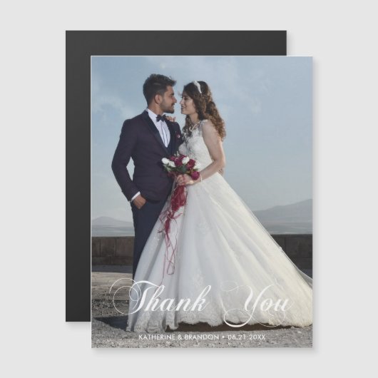 Carte magnétique simple Mariage Photo Merci (Devant / Derrière)