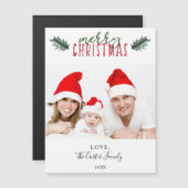 Carte Magnétique Simple moderne Joyeux Noël Holly aquarelle (Devant / Derrière)