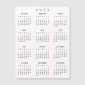 Carte Magnétique Simple Noir Blanc 2025 Calendrier magnétique du No (Devant)