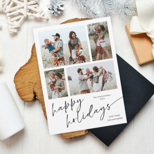Carte Magnétique Simple Script de Collage de Photos Joyeuses Fêtes 