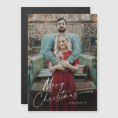 Carte Magnétique Simple Script Joyeux Noël Photo Holiday Card (Devant / Derrière)