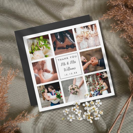 Carte Magnétique Simple Script Photo Collage Mariage Merci