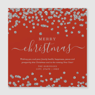 Carte Magnétique Simple Silver Noël Parties scintillant Rouge