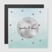 Carte Magnétique Sirène de Parties scintillant en argent Mint Blue (Devant / Derrière)