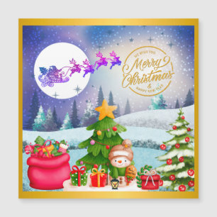 Carte Magnétique Snowman Joyeux Arbre de Noël Cadeau et Bonne année