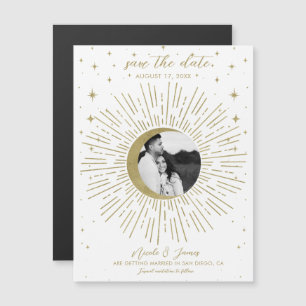 Carte Magnétique Soleil Couchant en Or Blanc Photo Save The Date