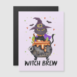 Carte Magnétique Sorcière - Chat portant une sorcière