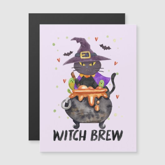 Carte Magnétique Sorcière - Chat portant une sorcière (Devant / Derrière)