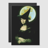Carte Magnétique Sorcière Mona Lisa Halloween Pleine lune (Devant / Derrière)