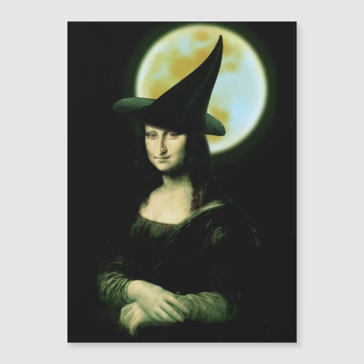 Carte Magnétique Sorcière Mona Lisa Halloween Pleine lune (Devant)