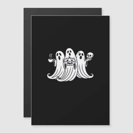 Carte Magnétique Spooky Coffee Sipping Pumpkin Holding (Devant / Derrière)