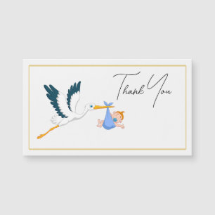 Carte Magnétique Stork Baby Boy avec élégant Merci de script