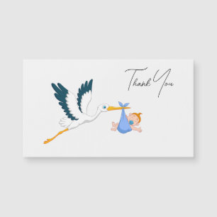 Carte Magnétique Stork Baby Boy avec élégant Merci de script
