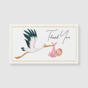 Carte Magnétique Stork Baby Girl avec Merci de script élégant