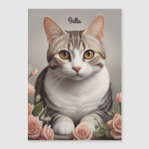 Carte Magnétique Superbe chat américain à cheveux courts avec Rose