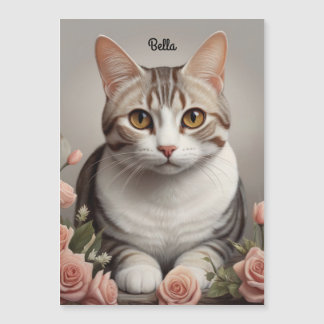 Carte Magnétique Superbe chat américain à cheveux courts avec Rose 