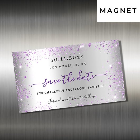 Carte Magnétique Sweet 16 argent violet enregistrer l'aimant de dat