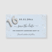 Carte Magnétique Sweet 16 bébé bleu argent enregistrer la date aima (Devant)