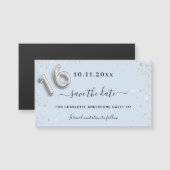 Carte Magnétique Sweet 16 bébé bleu argent enregistrer la date aima (Devant / Derrière)
