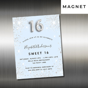 Carte Magnétique Sweet 16 bleu argent parties scintillant aimant in