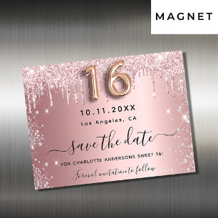 Carte Magnétique Sweet 16 blush rose argent enregistrer l'aimant da