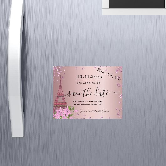 Carte Magnétique Sweet 16 blush rose paris enregistrer l'aimant dat