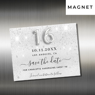 Carte Magnétique Sweet 16 parties scintillant en argent enregistrer