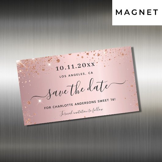 Carte Magnétique Sweet 16 parties scintillant rose pâle enregistrer