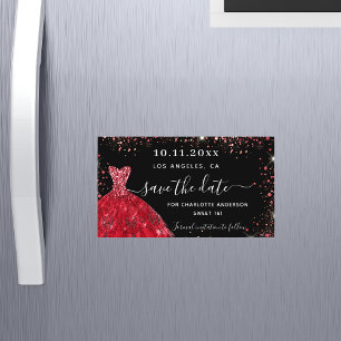 Carte Magnétique Sweet 16 robe rouge noire enregistrer l'aimant de
