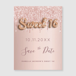 Carte Magnétique Sweet 16 rose or parties scintillant rose Enregist