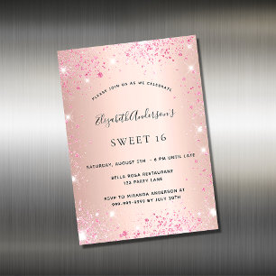Carte Magnétique Sweet 16 rose or rose parties scintillant aimant i