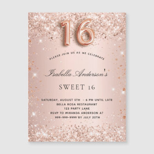 Carte Magnétique Sweet 16 rose or rousse parties scintillant invita