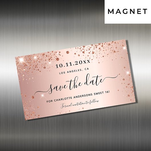 Carte Magnétique Sweet 16 rose parties scintillant or enregistrer l