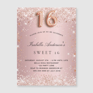Carte Magnétique Sweet 16 rose rousse rose parties scintillant invi