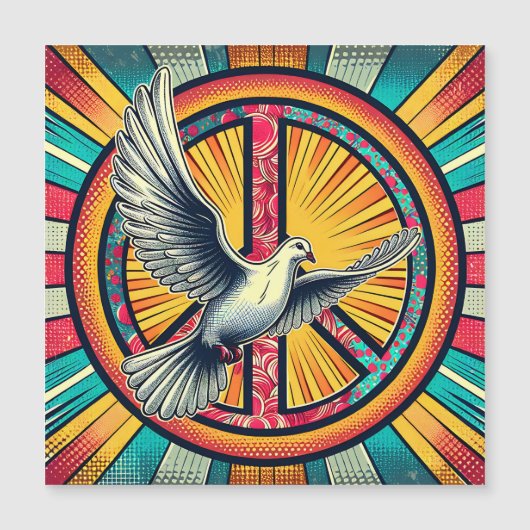 Carte Magnétique Symbole Boho Retro Dove and Peace (Devant)