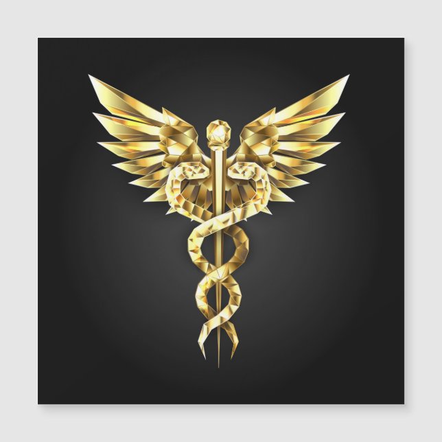 Carte Magnétique Symbole caducee polygonale en or (Devant)