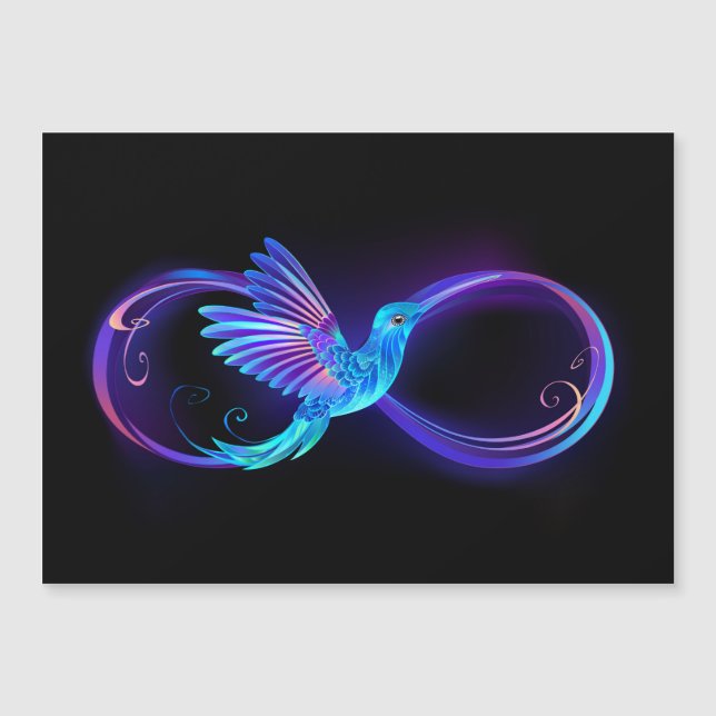 Carte Magnétique Symbole d'infini néon avec colibri brillant (Devant)
