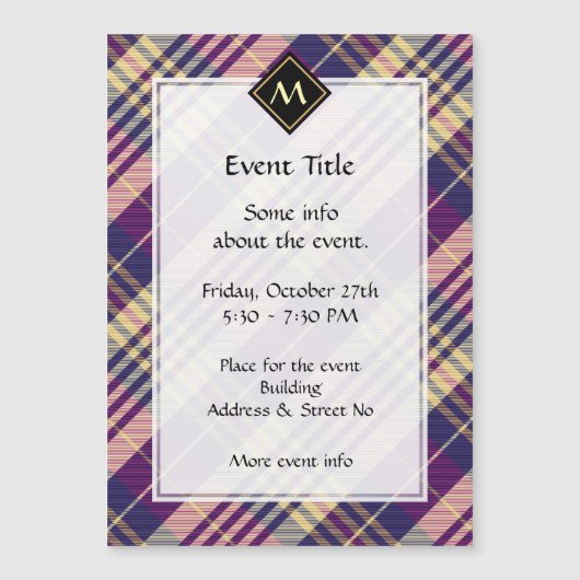Carte Magnétique Tartan mauve, or et bleu (Devant)