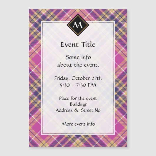 Carte Magnétique Tartan rose, or et bleu (Devant)